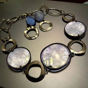 Modern Frosty Blue Metal Hoop Earrings & Necklace Set